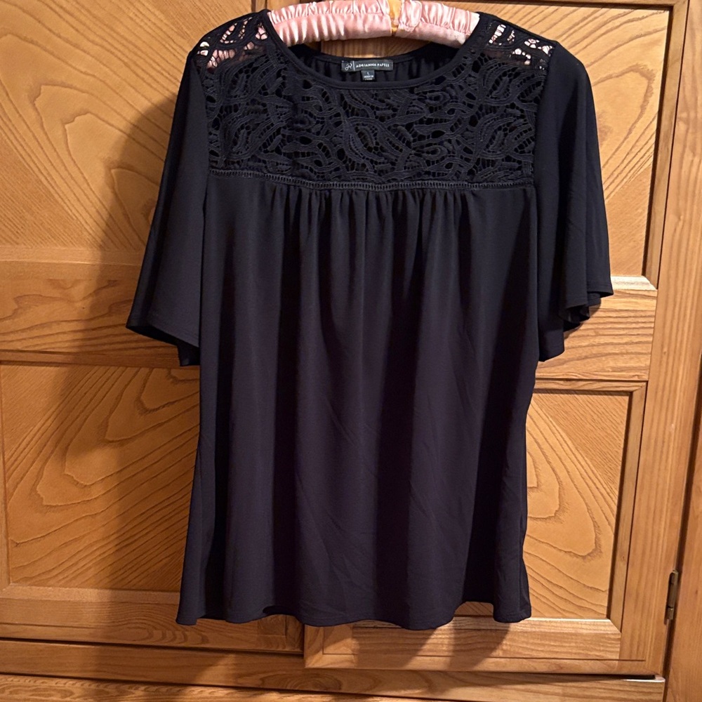 Adrianna Papell Black Lace Detail Blouse